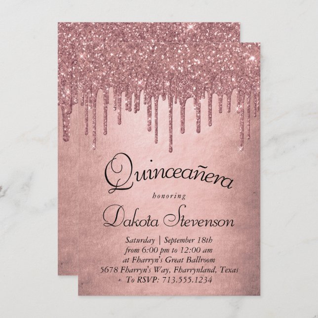 Dripping Peach Glitter | Terra Cotta Quinceanera Invitation (Front/Back)