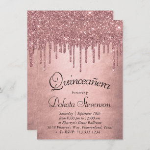 Dripping Peach Glitter   Terra Cotta Quinceanera Invitation
