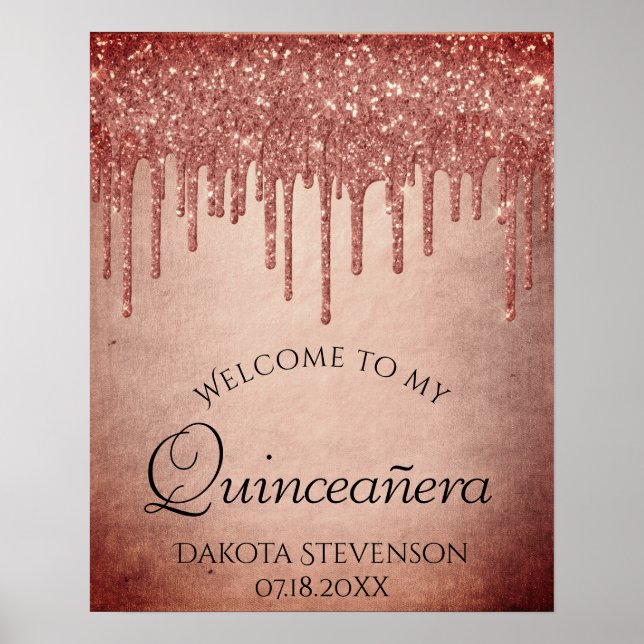 Dripping Peach Glitter | Terra Cotta Quinceanera Poster (Front)