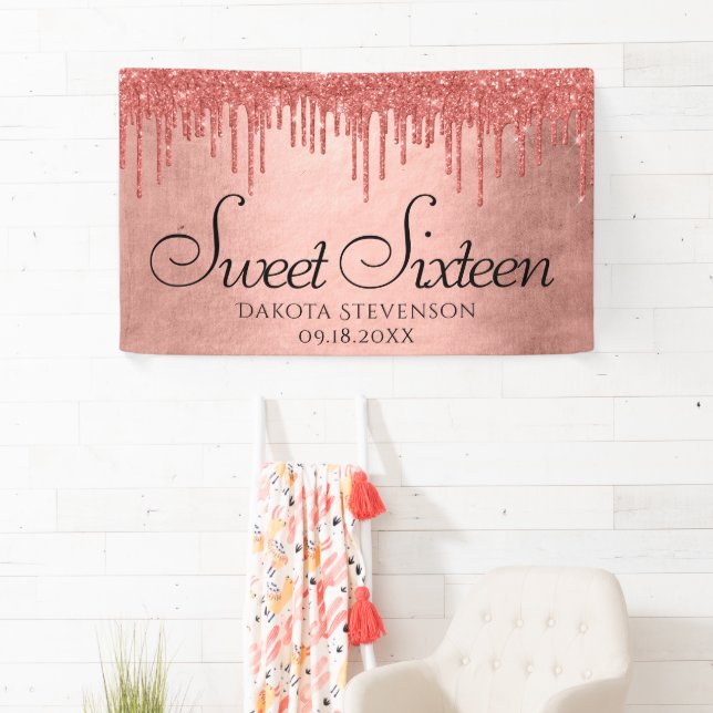Dripping Peach Glitter | Terra Cotta Sweet Sixteen Banner (Insitu)