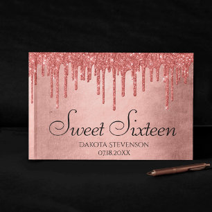 Dripping Peach Glitter   Terra Cotta Sweet Sixteen Guest Book