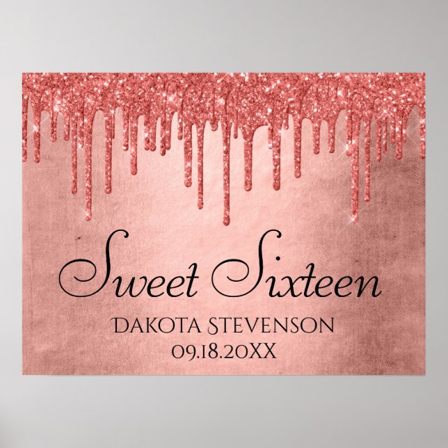 Dripping Peach Glitter | Terra Cotta Sweet Sixteen Poster (Front)