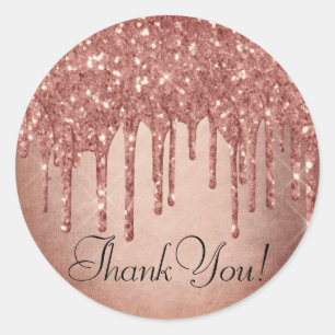 Dripping Peach Glitter   Terra Cotta Thank You Classic Round Sticker