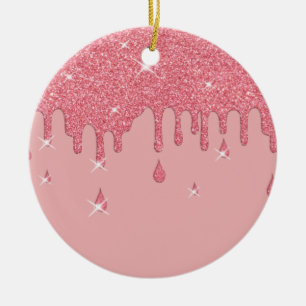 Dripping Pink Glitter Effect & Sparkles Ceramic Tree Decoration