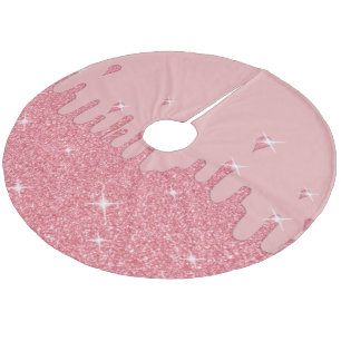 Dripping Pink Glitter Effect & Sparkles Fleece Tree Skirt