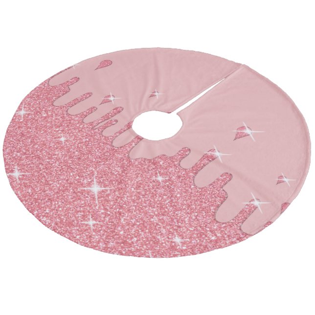 Dripping Pink Glitter Effect & Sparkles Fleece Tree Skirt (Angled)