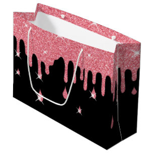 Dripping Pink Glitter Effect & Sparkles Girly Large Gift Bag