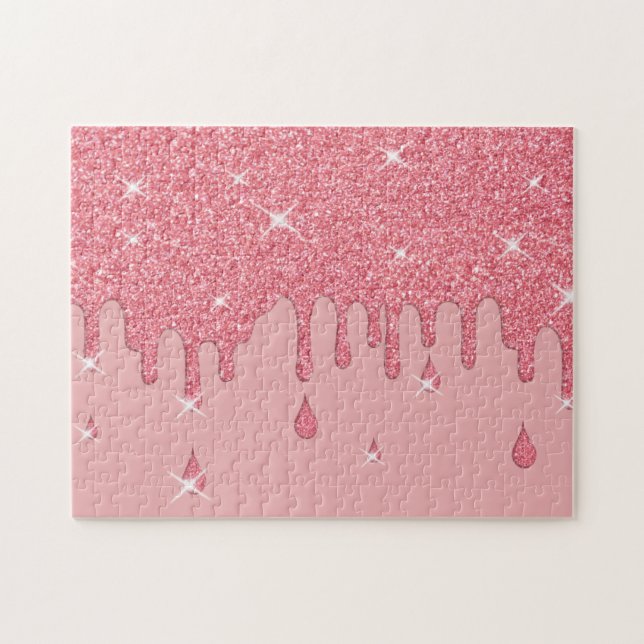 Dripping Pink Glitter Effect & Sparkles Jigsaw Puzzle (Horizontal)