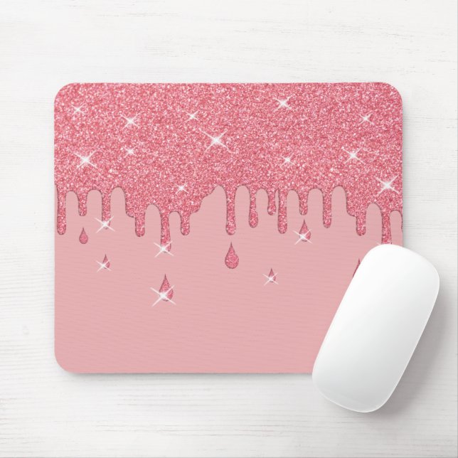 Dripping Pink Glitter Effect & Sparkles Mouse Mat (With Mouse)