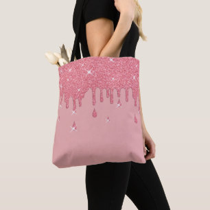 Dripping Pink Glitter Effect & Sparkles Tote Bag