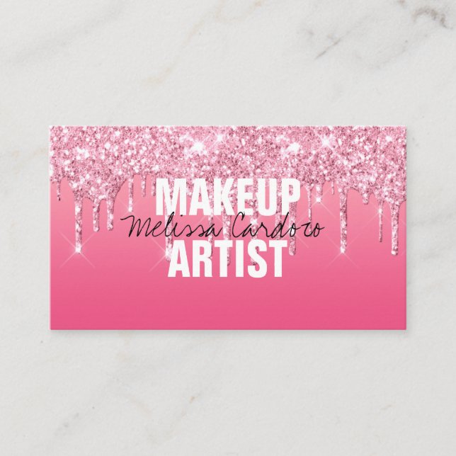 Dripping Pink Glitter Fashion Business Card (Front)