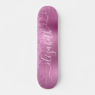 Dripping Pink Glitter Personalised Skateboard