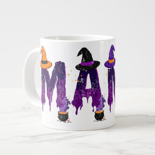 Dripping Purple and Black Mama Witch Hat and Pots Large Coffee Mug (Front Left)