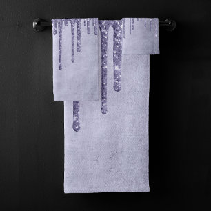 Dripping Purple Glitter   Chic Lavender Icing Pour Bath Towel Set