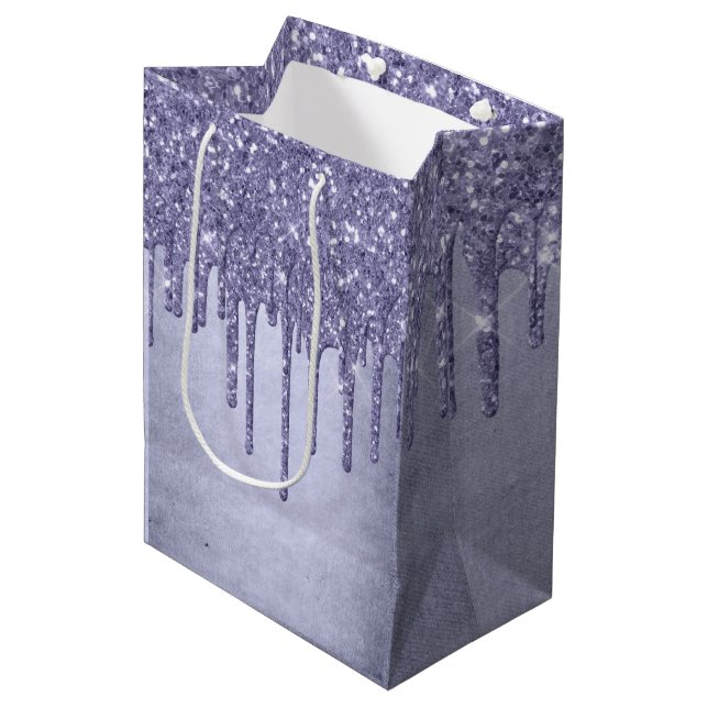 Dripping Purple Glitter | Chic Lavender Icing Pour Medium Gift Bag (Front Angled)