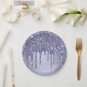Dripping Purple Glitter   Chic Lavender Icing Pour Paper Plate
