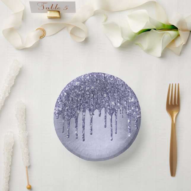 Dripping Purple Glitter | Chic Lavender Icing Pour Paper Plate (Wedding)