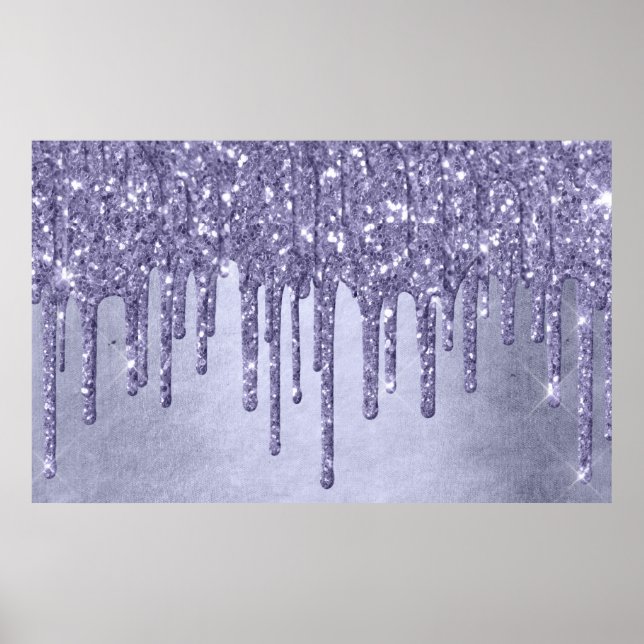Dripping Purple Glitter | Chic Lavender Icing Pour Poster (Front)