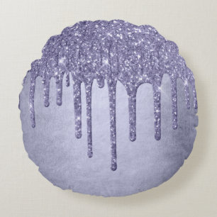 Dripping Purple Glitter   Chic Lavender Icing Pour Round Cushion