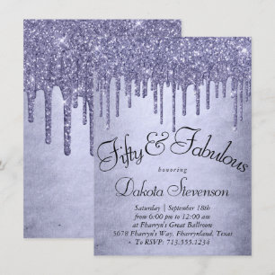 Dripping Purple Glitter Lavender 50 and Fabulous Invitation