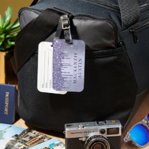 Dripping Purple Glitter Lavender Icing Monogram Luggage Tag