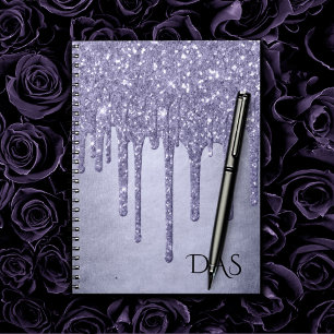 Dripping Purple Glitter   Lavender Icing Monogram Notebook