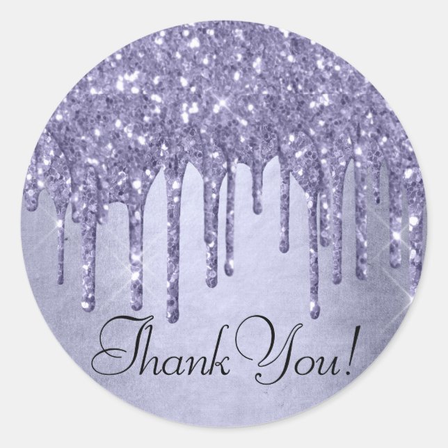 Dripping Purple Glitter | Lavender Icing Thank You Classic Round Sticker (Front)