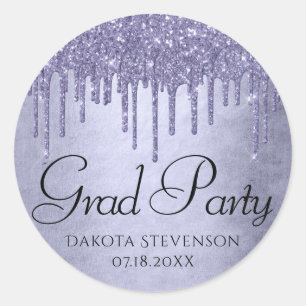 Dripping Purple Glitter   Lavender Pour Graduation Classic Round Sticker