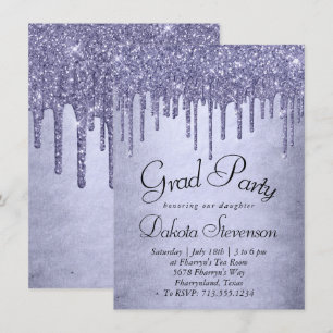 Dripping Purple Glitter   Lavender Pour Graduation Invitation
