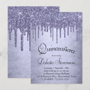 Dripping Purple Glitter Lavender Quinceanera Invitation