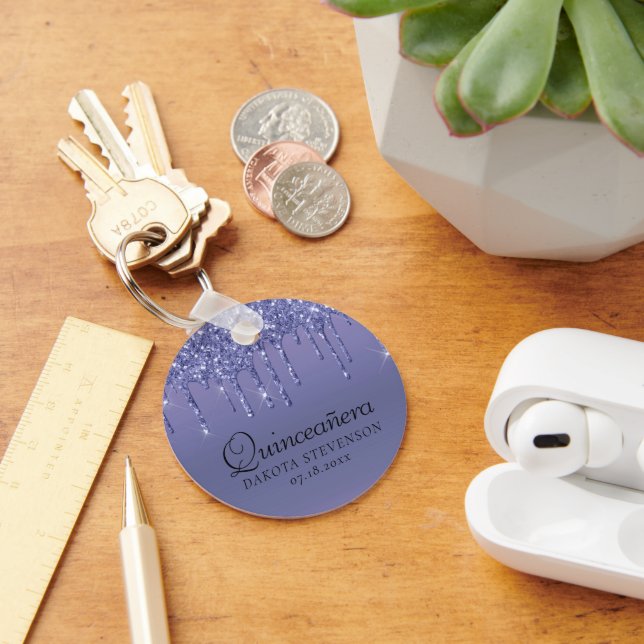 Dripping Purple Glitter | Lavender Quinceanera Key Ring (Desk)