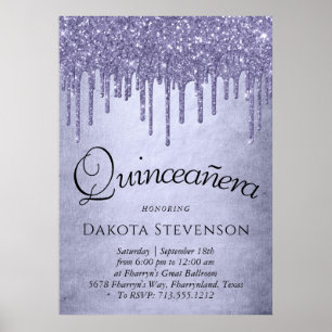Dripping Purple Glitter Lavender Quinceanera Poster