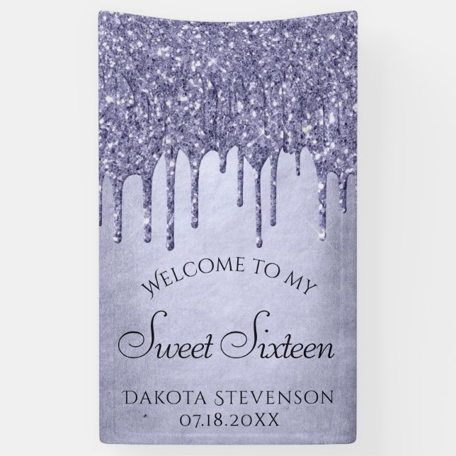 Dripping Purple Glitter | Lavender Sweet Sixteen Banner (Vertical)