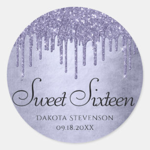 Dripping Purple Glitter   Lavender Sweet Sixteen Classic Round Sticker