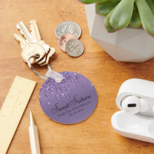 Dripping Purple Glitter   Lavender Sweet Sixteen Key Ring