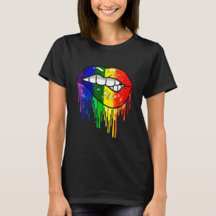 Dripping Rainbow Lips Hand Don't Judge Lgbt Gay Pr T-Shirt