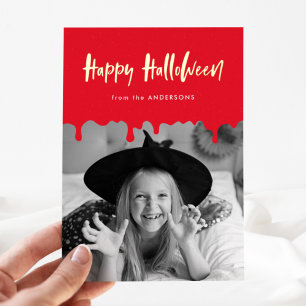 Dripping Red Blood Photo Halloween Foil Holiday Card