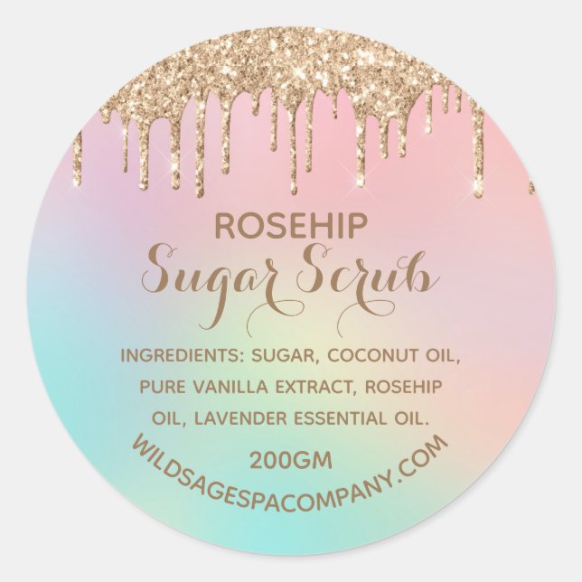 Dripping Rose Gold Glitter Sugar Scrub Label (Front)