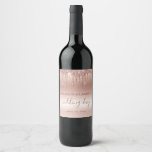 Dripping Rose Gold Wine Bottle Label