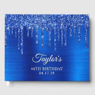 Dripping Royal Blue Glitter Glam 40th Birthday Guest Book