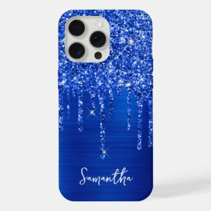 Dripping Royal Blue Glitter Glam Name iPhone 15 Pro Max Case