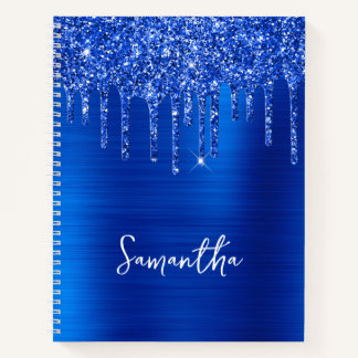 Dripping Royal Blue Glitter Glam Name Notebook