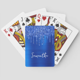 Dripping Royal Blue Glitter Glam Name Playing Cards