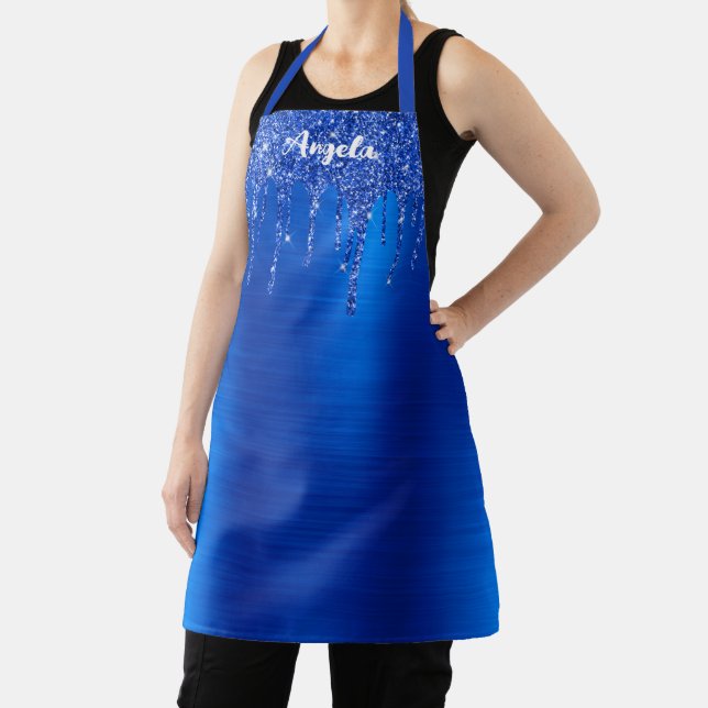 Dripping Royal Blue Glitter Glam Personalised Apron (Insitu)
