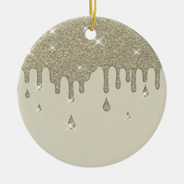 Dripping Silver Glitter Effect & Sparkles Ceramic Tree Decoration (Front)