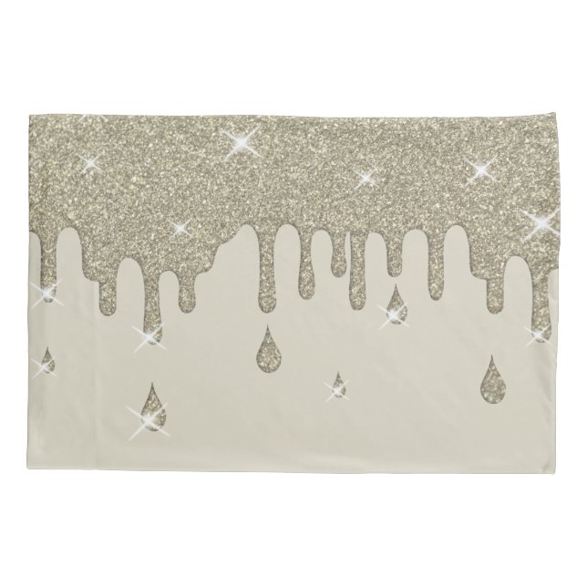 Dripping Silver Glitter Effect & Sparkles Pillowcase (Back)