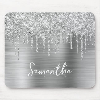 Dripping Silver Glitter Glam Mouse Mat