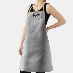 Dripping Silver Glitter Glam Personalised L Apron