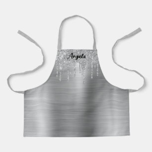 Dripping Silver Glitter Glam Personalised S Apron