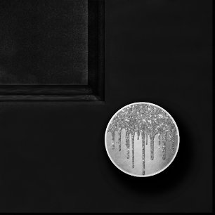 Dripping Silvery Glitter Platinum Faux Metallic Ceramic Knob